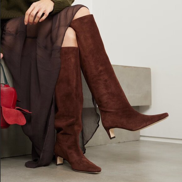STAUD Tall Wally Boot Chocolate Suede WORN ONCE Size 7/37 EU - Picture 1 of 8
